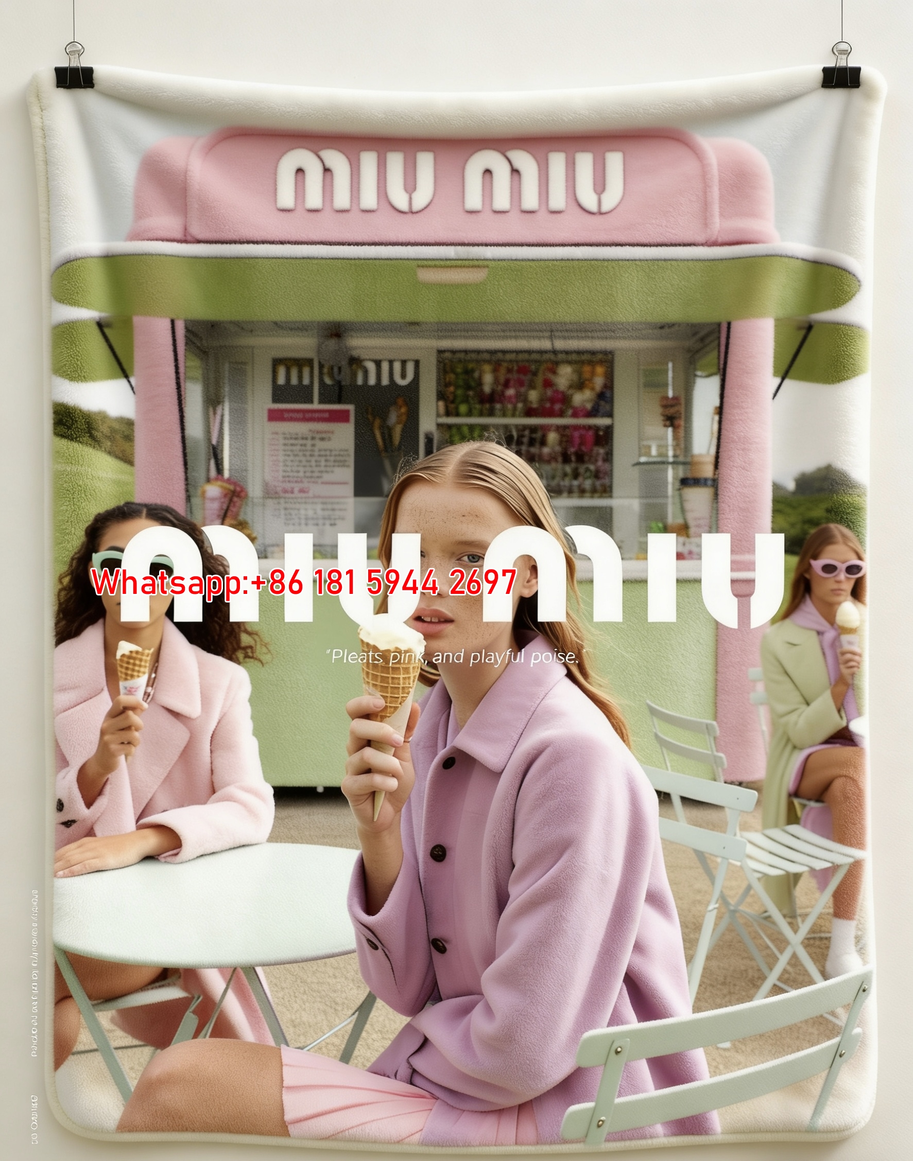 Miu Miu Pink Ice Cream Truck Print Flannel Sofa Throw Blanket IMG_0617